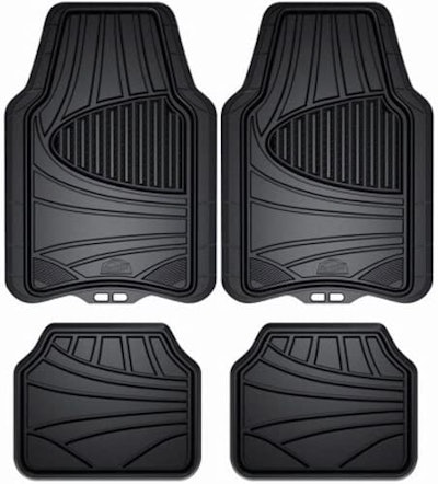 Rubber floor mats repel dirt and spills, and wipe clean easily, unlike factory fabric mats.
