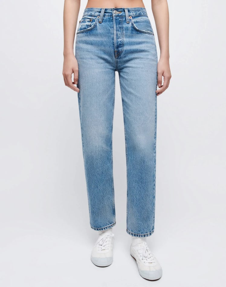 RE/DONE blue high rise stove pipe jeans