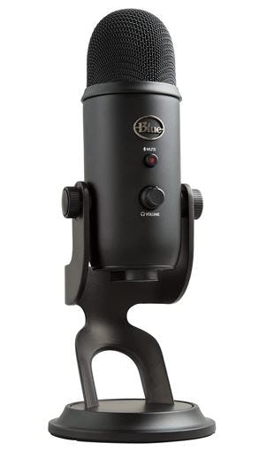 The Logitech Blue Yeti is a microphone for podcasting with over 40,000 reviews.