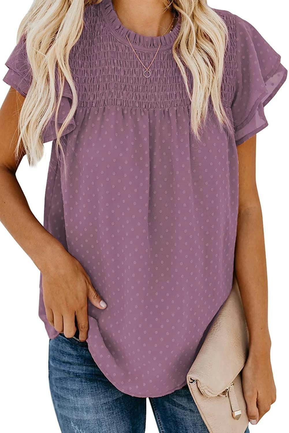 Euaoxnc Short Ruffle Tiered Sleeve Blouse