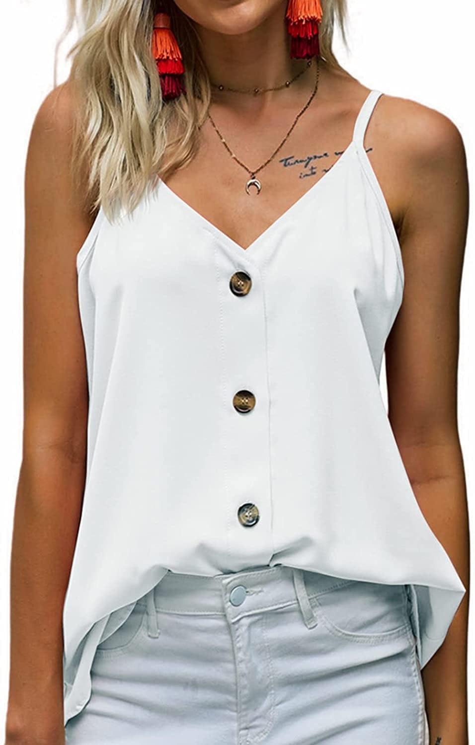 BLENCOT Button Down V-Neck Tank Top