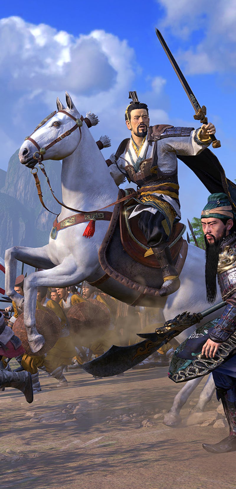 A render of horseback combat in Total War Three Kingdoms strategy game