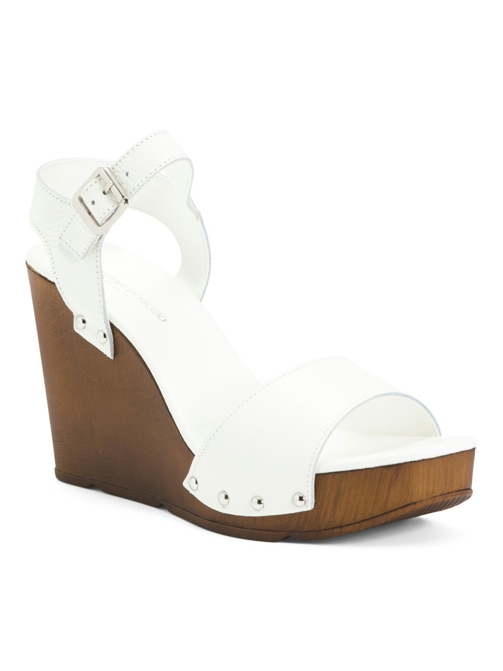 Leather Wooded Wedge Sandals