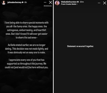 Katie Thurston and John Hersey confirmed their breakup on Instagram.