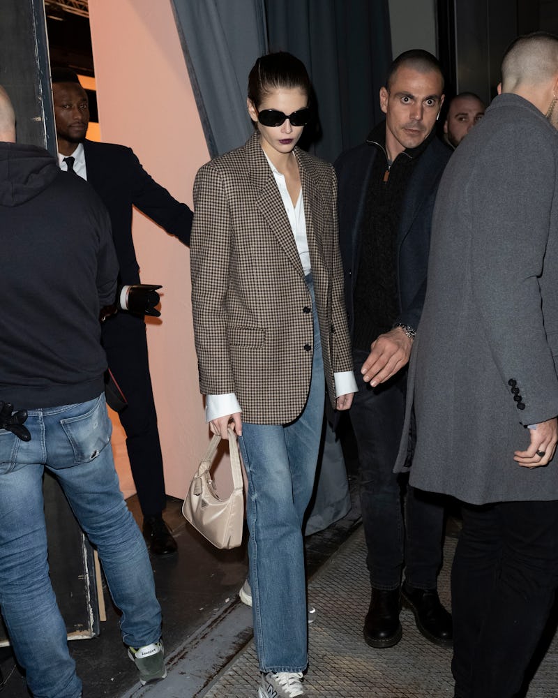  Kaia Gerber is seen during Milan Fashion Week Fall/Winter 2020-2021 on February 20, 2020