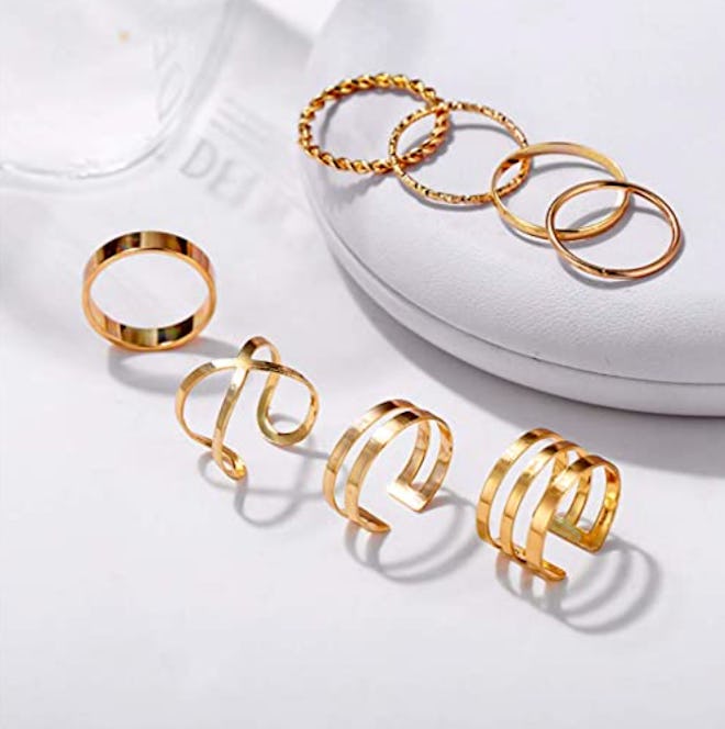 FINETOO Simple Knuckle Midi Ring Set (8-Piece)