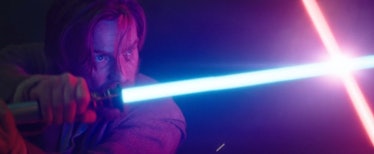 Obi-Wan crosses his lightsaber with Darth Vader's in Obi-Wan Kenobi Episode 6