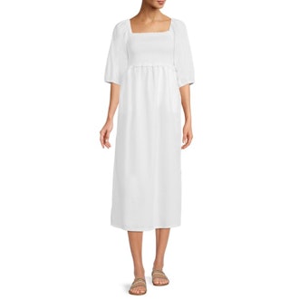 Smocked Midi Dress with Convertible Sleeves