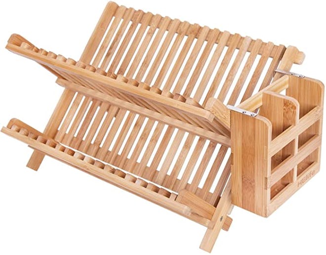 bamboo dish drying rack with flatware holder