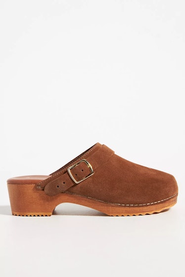 Anthropologie brown suede clogs