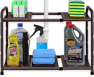 simplehousewear under sink organizer with items atop it