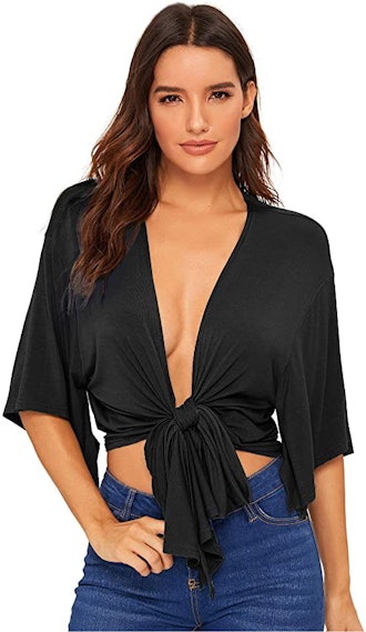 WDIRARA Tie-Front Crop Top