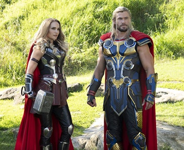 Natalie Portman as the Mighty Thor and Chris Hemsworth as Thor