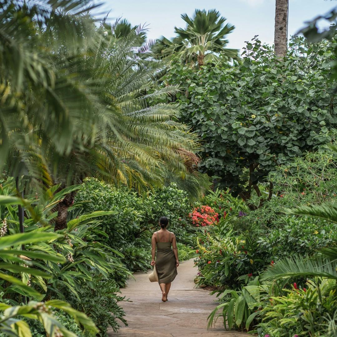 Woman walking through the island of Lanai jungle
