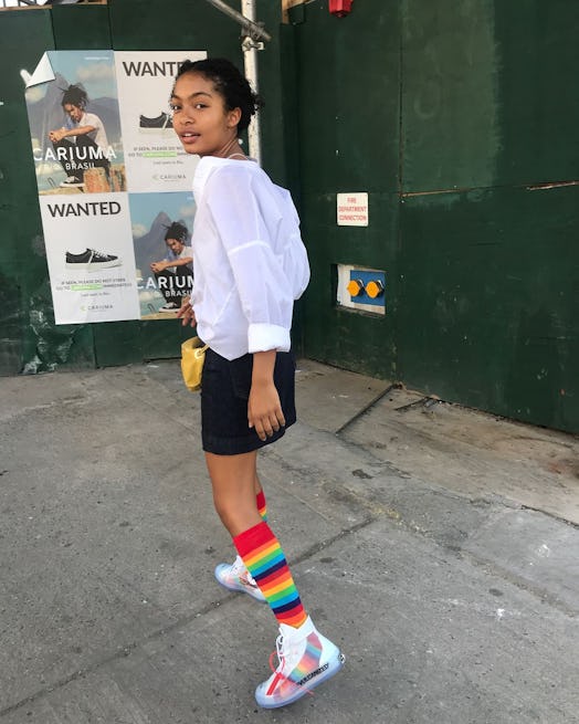 Yara Shahidi wears Off-White x Converse sneakers.