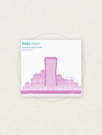 an 8-count box of Frida Mom instant ice maxi pads, for postpartum 