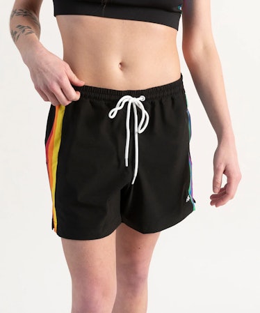 pride swimtrunks from queer-owned fashion brand humankind