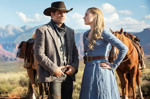 James Marsden as Teddy Flood & Evan Rachel Wood as Dolores Abernathy in HBO's 'Westworld'