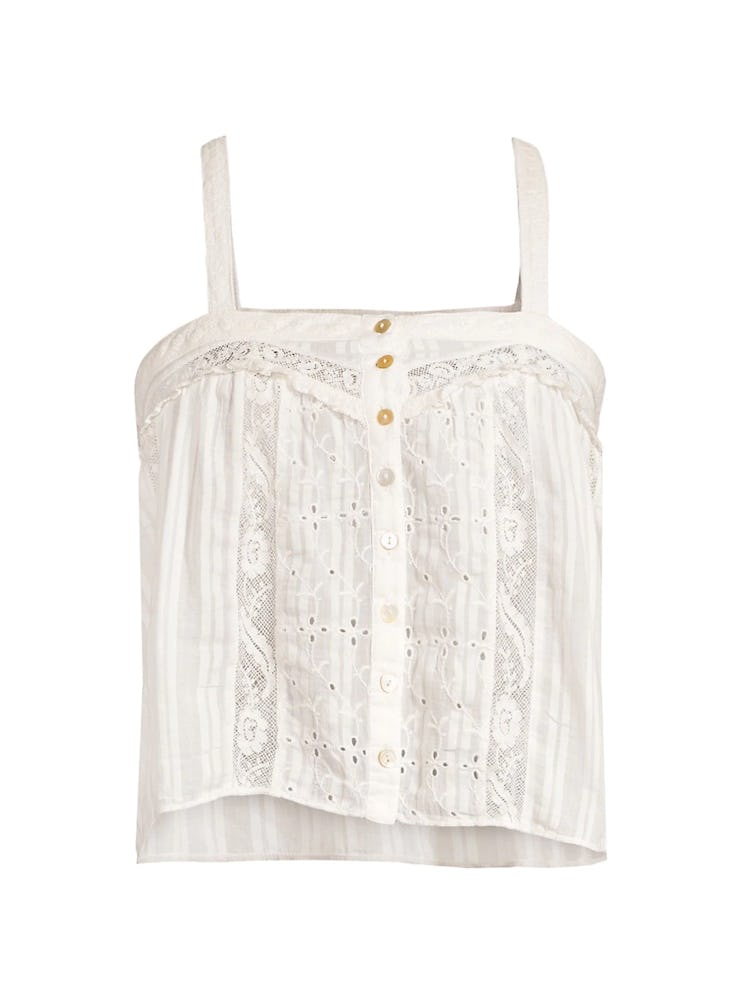 LoveShackFancy white linen lace embroidered tank top