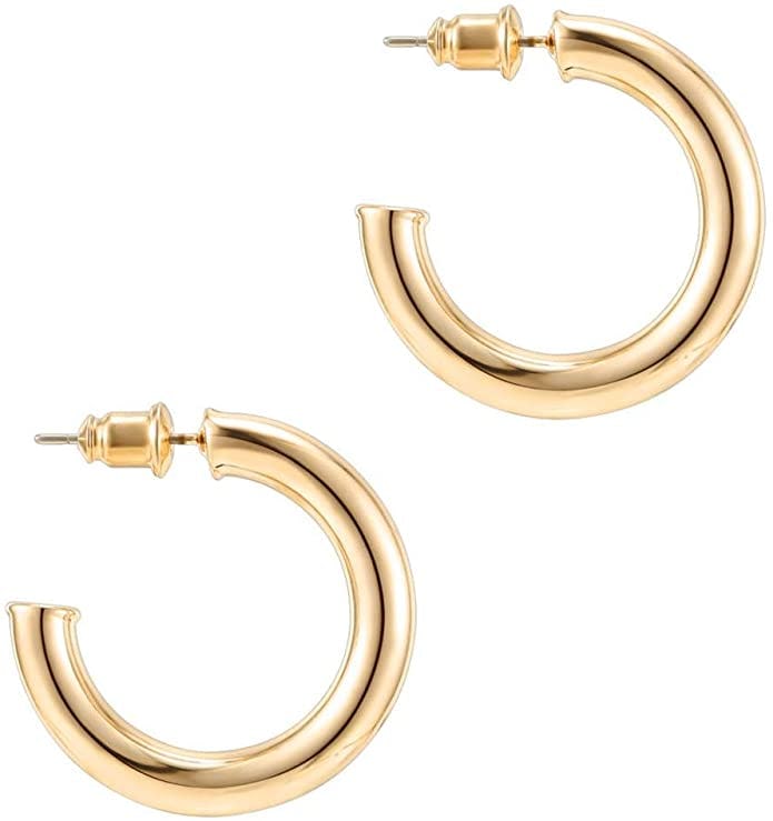 PAVOI 14K Gold Colored Lightweight Chunky Open Hoops