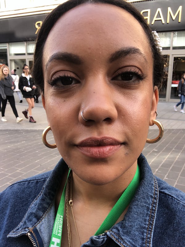A photo of Jessica Morgan and her full bodied brows pre the 2020 traumatic incident. 