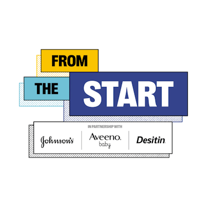 "From the start in partnership with: Johnson's, Aveeno baby, and Desitin" text sign