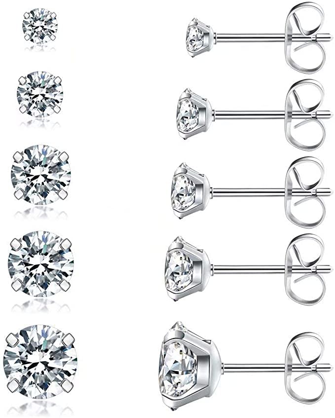 Wssxc Cubic Zirconia Stud Earrings (5 Pairs)