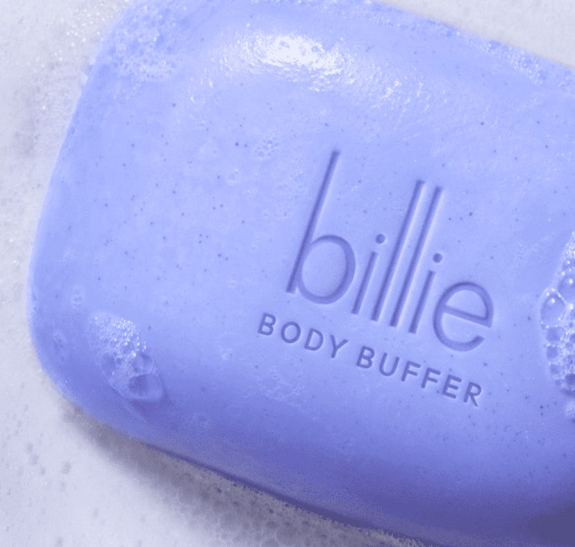 The billie buffer bar is an exfoliating soap bar that helps keep skin smooth.
