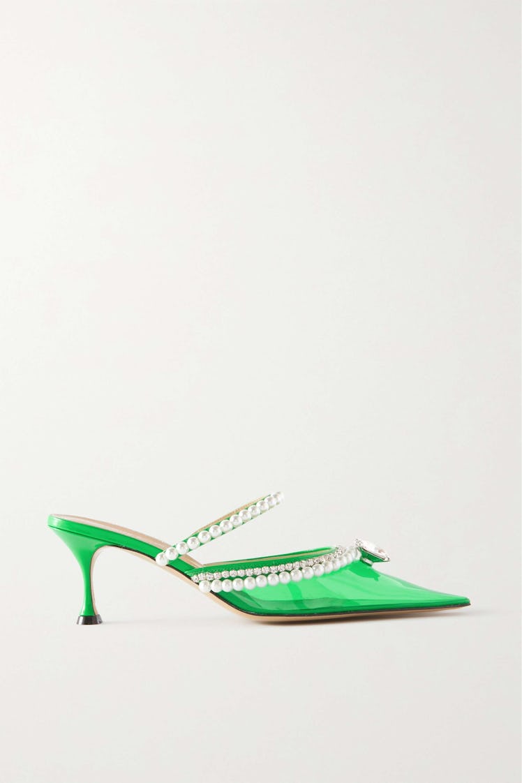 Diamond of Elizabeth 65 embellished neon PVC and patent-leather mules