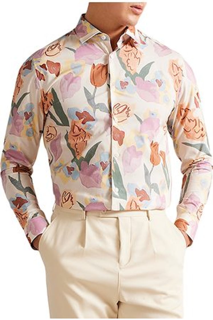 Ted Baker Lorva Cotton Floral Print Button Down Shirt