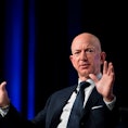 Amazon founder Jeff Bezos provides the keynote address at the Air Force Association's Annual Air, Sp...