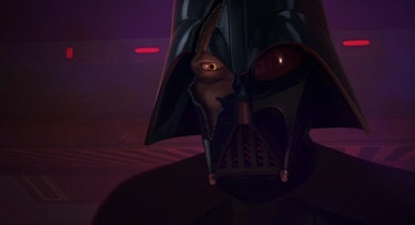 Darth Vader looks at Ahsoka Tano through his broken mask in the Season 2 finale of Star Wars Rebels