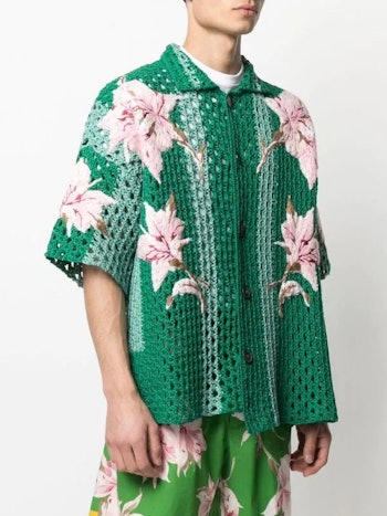 Valentino floral-embroidered crochet shirt