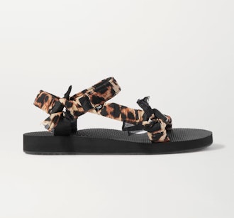 Trekky Leopard-Print Gauze-Trimmed Canvas Sandals