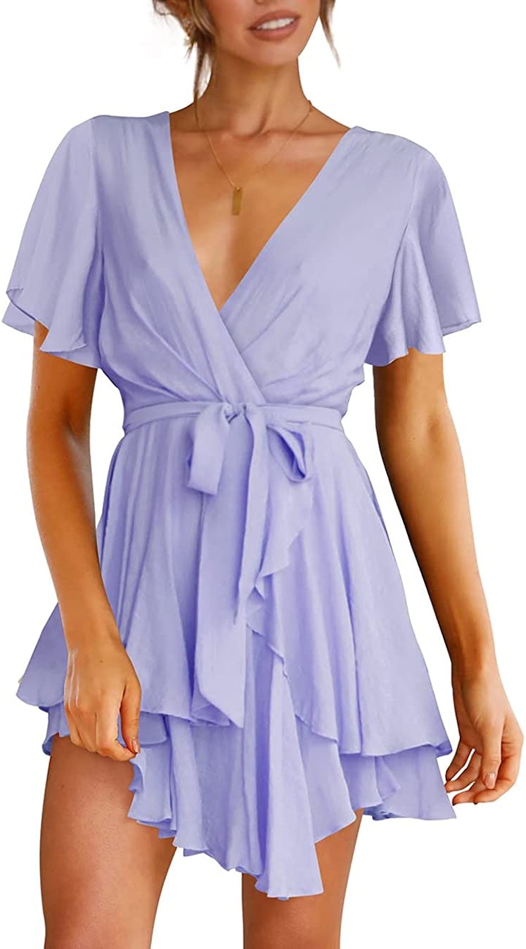A purple, ruffle dress for weddings from Amazon.