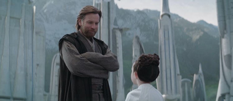 Ewan McGregor as Obi-Wan Kenobi and Vivien Lyra Blair as Leia Organa in Obi-Wan Kenobi Episode 6