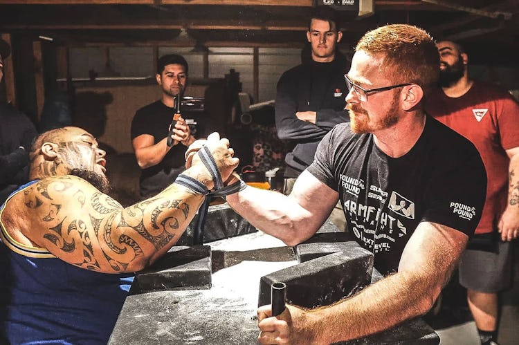 Arm wrestler Ryan Bowen takes on an opponent