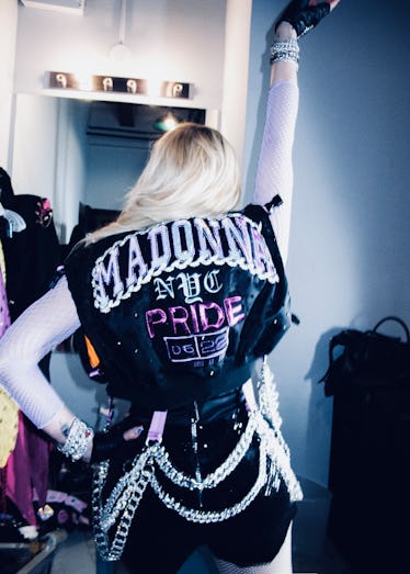 Madonna in bomber jacket.