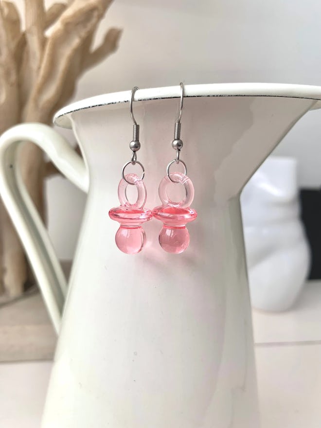 handmade pacifier pink earrings