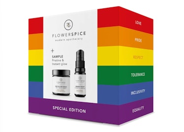 a skincare collection from Flower and Spice, a brand supporting LGBTQ+ communities