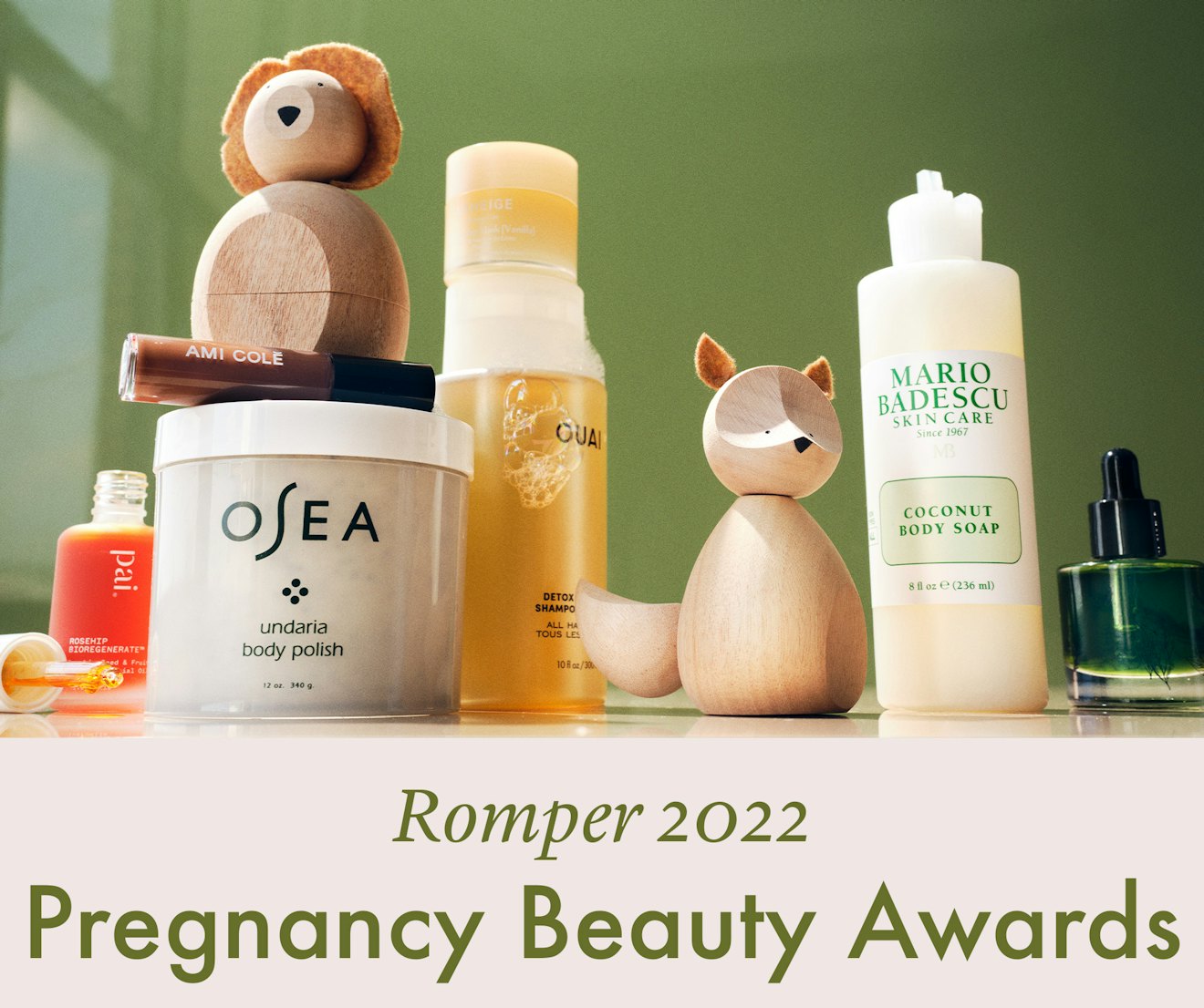 A collection of winners from Romper's first-ever pregnancy beauty awards, including body polish, soa...