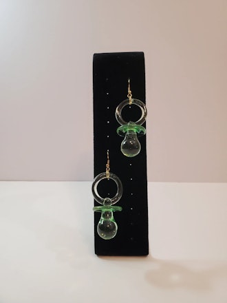 green dangle pacifier earrings