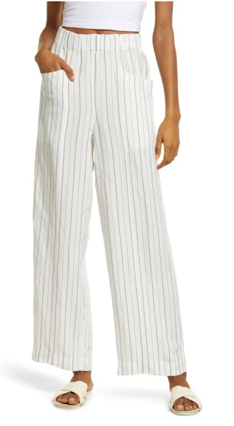 striped wide leg linen blend pants