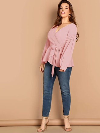 Romwe Peplum Wrap Blouse