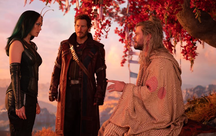Mantis (Pom Klementieff), Star-Lord (Chris Pratt), and Thor (Chris Hemsworth) in Thor: Love and Thun...