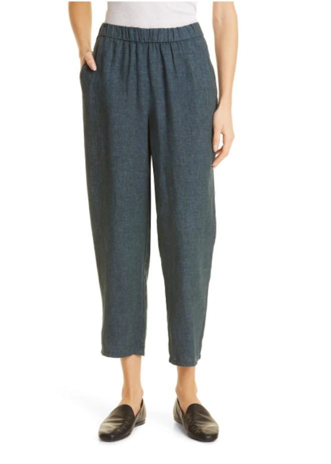 tapered linen pant in dark blue