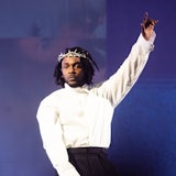 Kendrick Lamar on stage at Glastonbury Festival