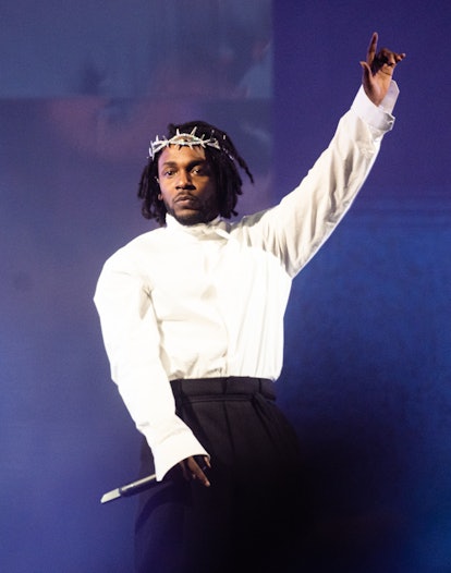 Kendrick Lamar on stage at Glastonbury Festival
