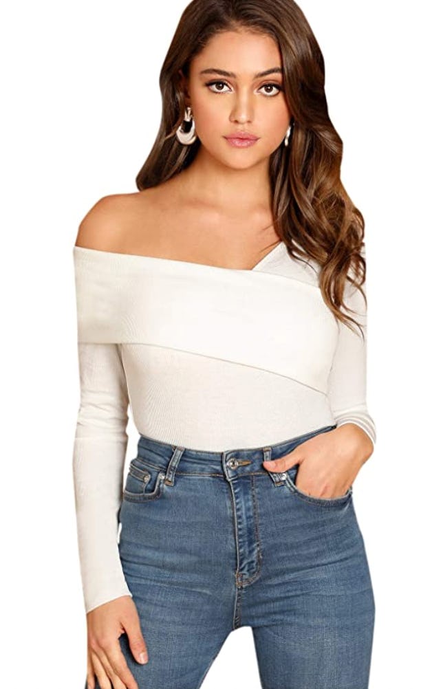 Romwe Off-Shoulder Wrap Top