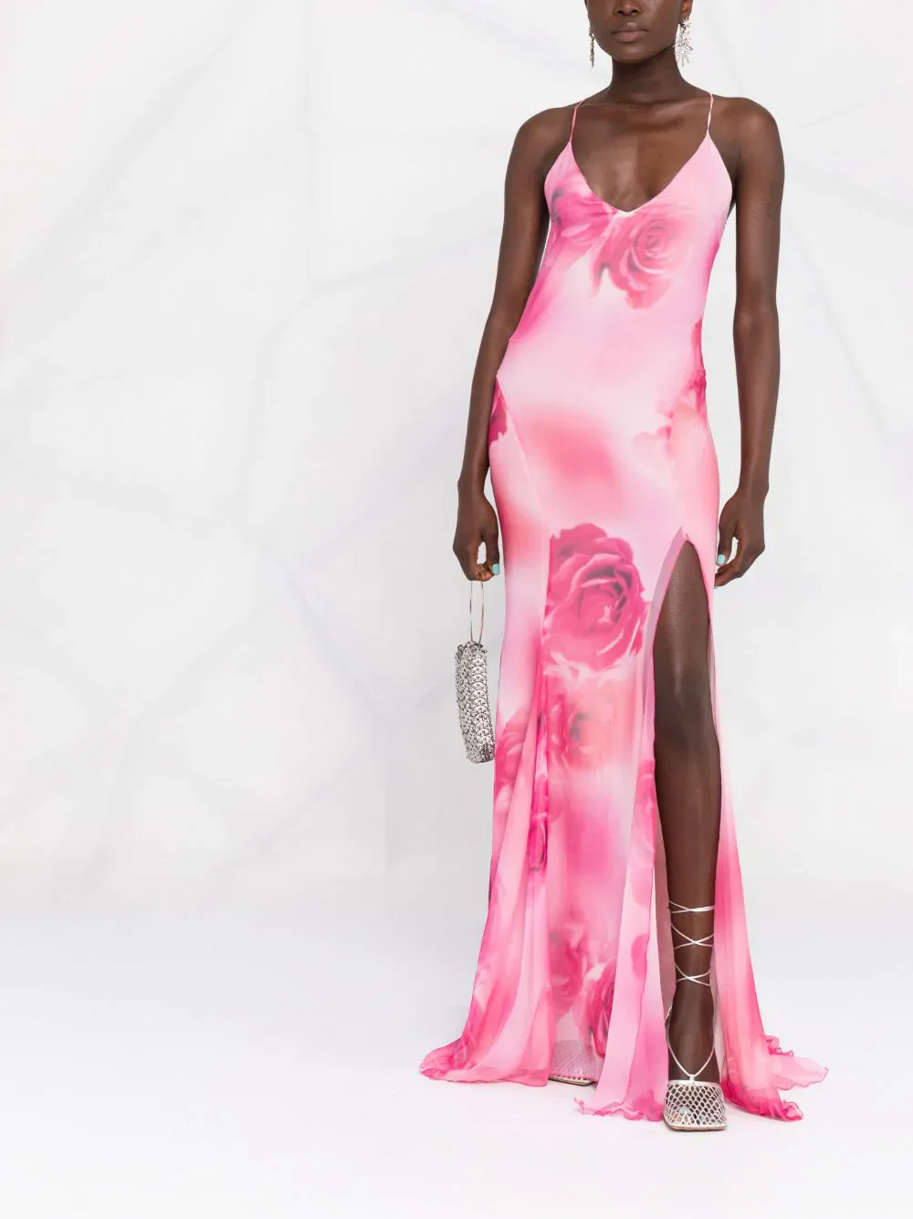 open lace back dress Hot Pink V Neck Sexy High Split Prom Dress Evening Gown  TANYA BRIDAL
